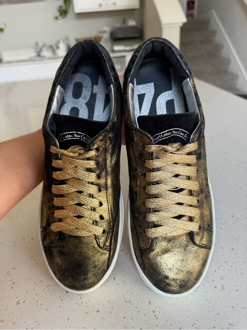 Limited Edition P448 Spacelow Monet Women’s Gold and Black Low-Top Sneakers